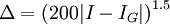 \Delta = \left(200 |I - I_G|\right)^{1.5}